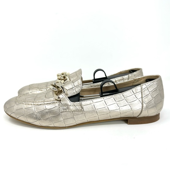 Donald Pliner Balton Metallic Gold Croc-Embossed Leather Loafer - Picture 5 of 15